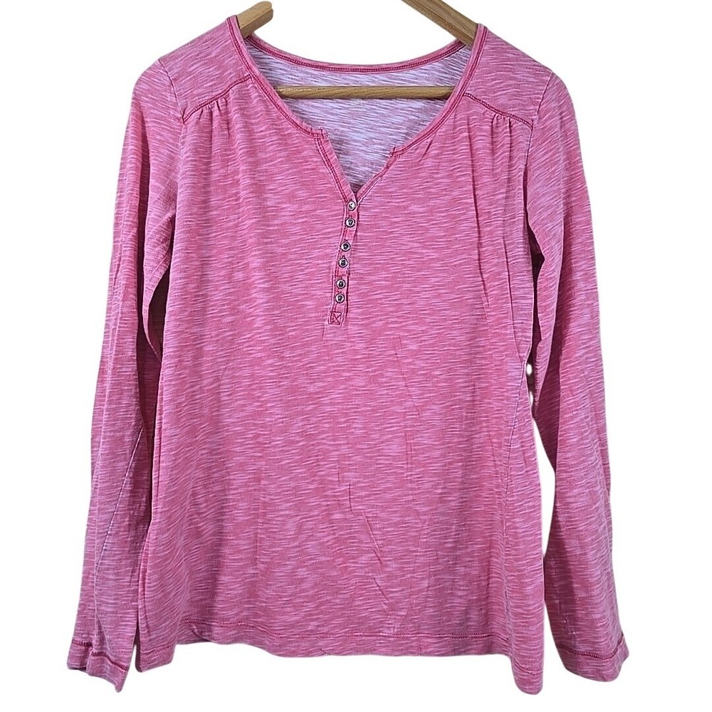 Eddie Bauer Henley Top Womens‎ M Pink Space Dye Slub Knit Long Sleeve Gorpcore